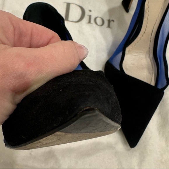 CHRISTIAN DIOR Black Suede And Blue Mesh Pointed Toe Pumps & Dust Bag Size 34.5 - Picture 9 of 11